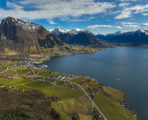 Scenic view of Hardanger Fjord from a mountain overlooking Norway’s iconic fjord landscape