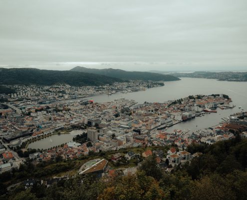 On top Mt. Fløyen and views over Bergen City. Hike with Top the Fjords.