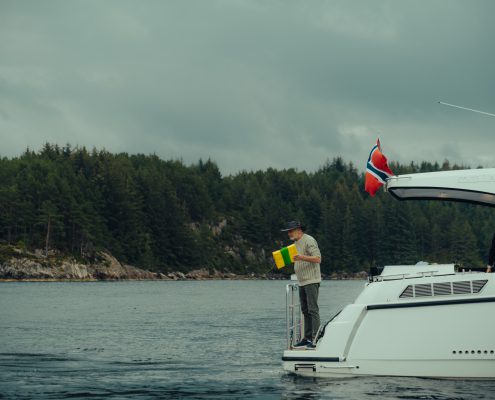 The captain, Oyster Dundee, onboard M/Y Lagertha, fishing outside Bergen.